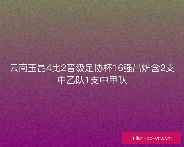 云南玉昆4比2晋级足协杯16强出炉含2支中乙队1支中甲队